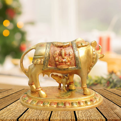 Brass Cow With Calf Statue 2.28kg